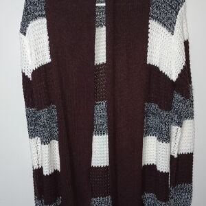 Elegant Striped Cardigan - Black, White, and Brown
